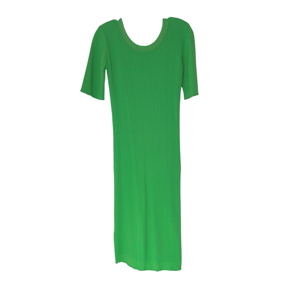 Just Female Fresh Midi Dress Green Ribbed Minimalist Feminine Classy Stretch XS